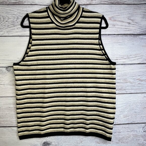 VTG Josephine Chaus Knit Tank Size XL Women's Turtleneck Sleeveless Gold Black - Picture 1 of 10